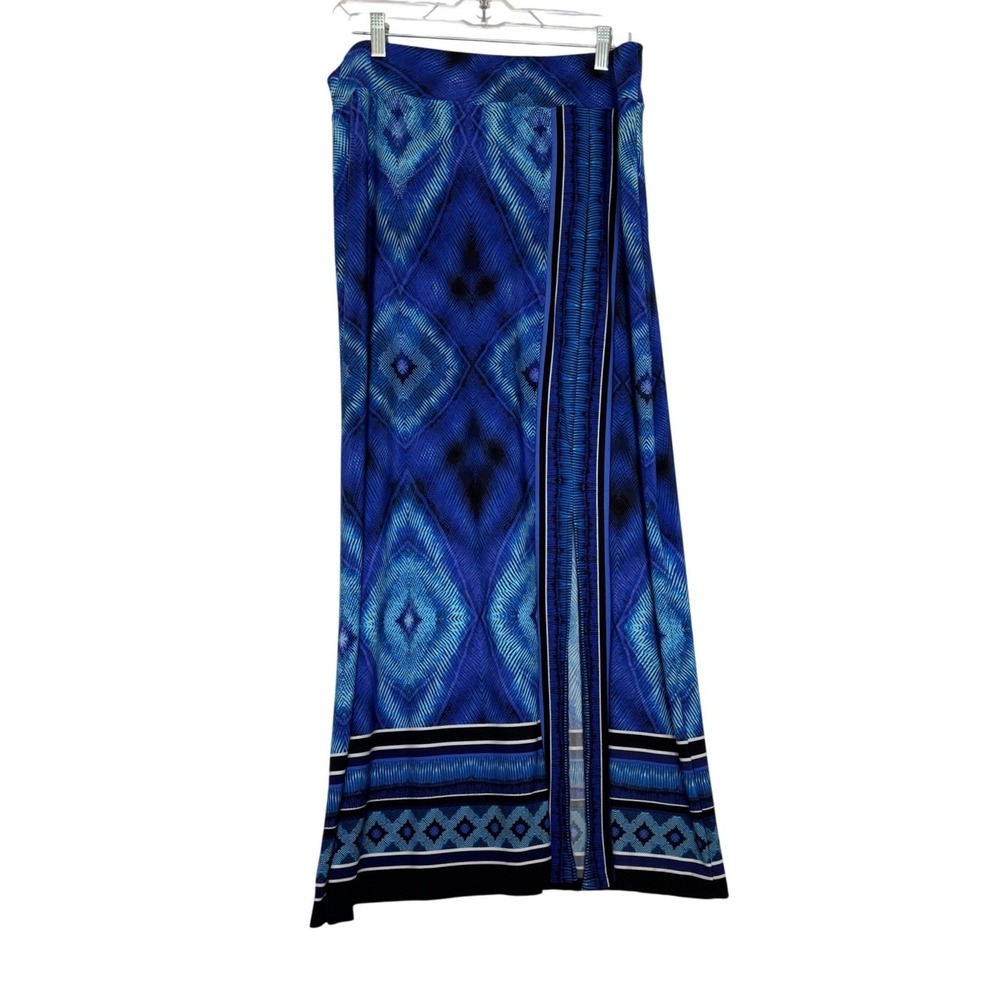 Chicos Blue Geometric Diamond Print Maxi Skirt Size 2 Large XL Stretch